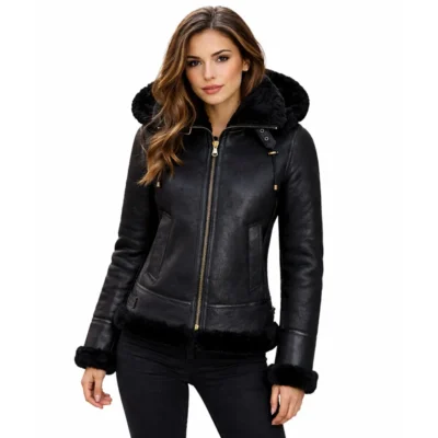 Blackwell Apparel Women's Hooded Shearling Bomber Jacket