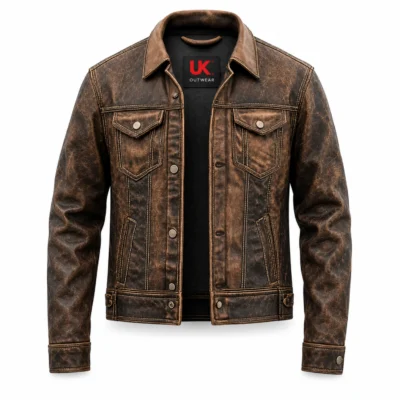 Mens Vintage Fashion Trucker Leather Jacket