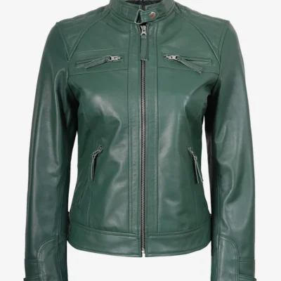 Womens Motorcycle Green Quilted Jacket